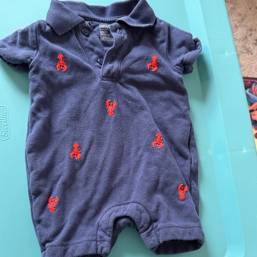Baby gap Navy Blue Baby Romper with Red Lobster 0-3 months